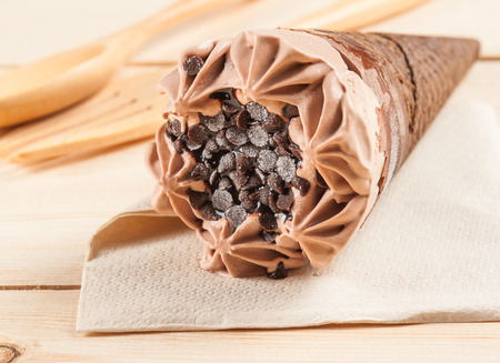 Ice cream chocolate on wood , selective focusの写真素材