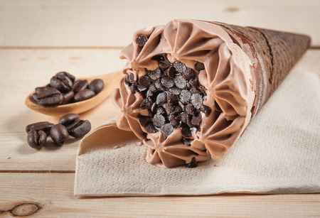 Chocolate ice team with coffee beans. , selective focusの写真素材