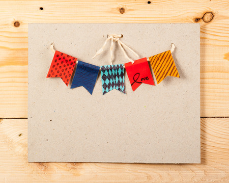 card birthday,Festive vintage garlands with bunting flags in autumn colorsの写真素材