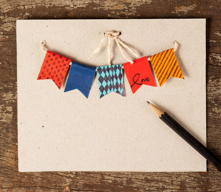 card birthday,Festive vintage garlands with bunting flags in autumn colorsの写真素材