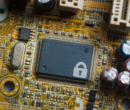 Computer chip locked , Computer Security conception.