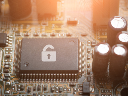Computer chip locked , Computer Security conception.の写真素材