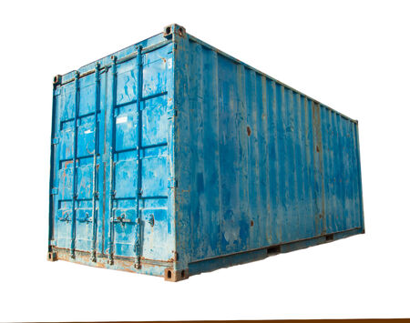Blue freight container isolated on whiteの写真素材
