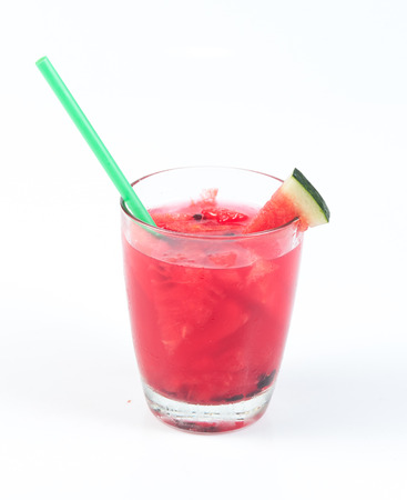 Watermelon juice in a glass on a white backgroundの写真素材