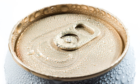 wet aluminum can with drink, close-up of topの写真素材