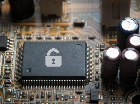 Computer chip locked , Computer Security conception.の写真素材