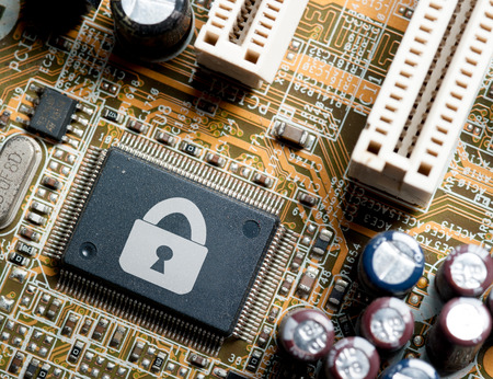 Computer chip locked , Computer Security conception.の写真素材