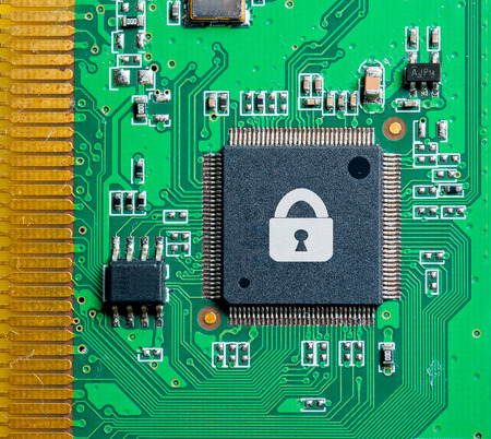 Computer chip locked , Computer Security conception.の写真素材