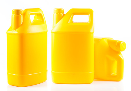 Yellow plastic container isolated on a white background.の写真素材