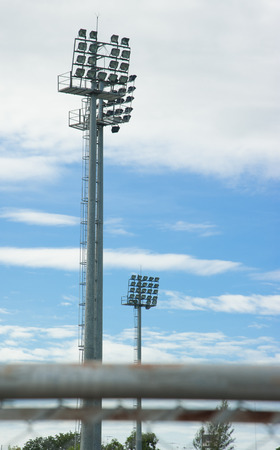 stadium sports lighting against on blue sky backgroundの写真素材