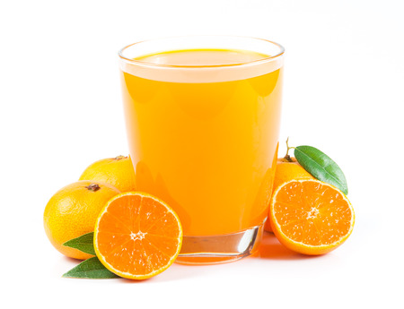 orange juice and slice isolated on whiteの写真素材