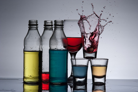Exotic bottle alcohol cocktail and glassの写真素材