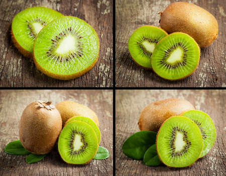 Collection of fresh kiwi isolated on white の写真素材