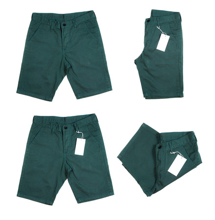 Trousers with tagging on white backgroundの写真素材