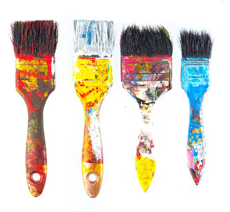 Set of old paint brushes. Isolated on white background.の写真素材