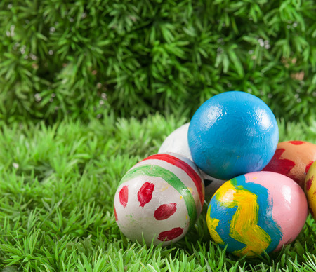Easter eggs on green grass