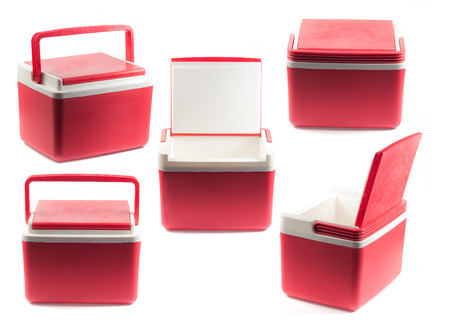 Handheld red refrigeratorの写真素材