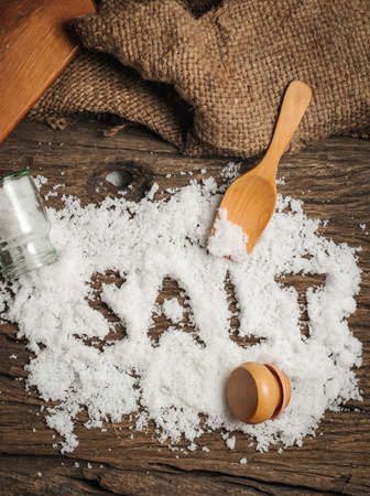 SALT written on a heap of saltの写真素材