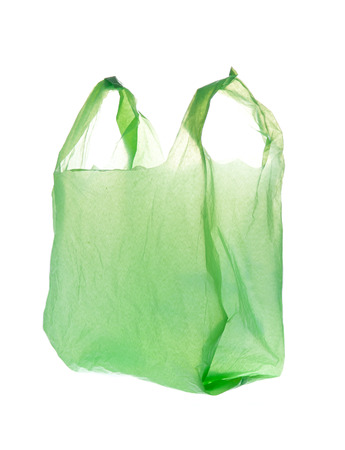 Green Plastic bag on white backgroundの写真素材