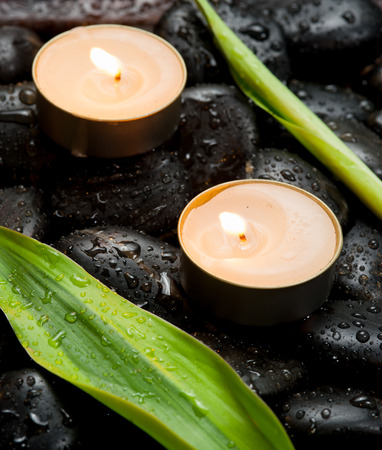 zen basalt stones and candleの写真素材