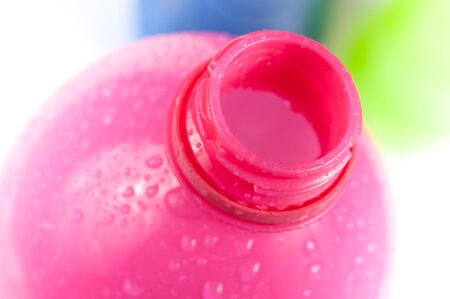 Plastic pink bottle the drink water, selective focusの写真素材