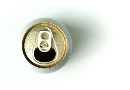 open drink can top view on white background