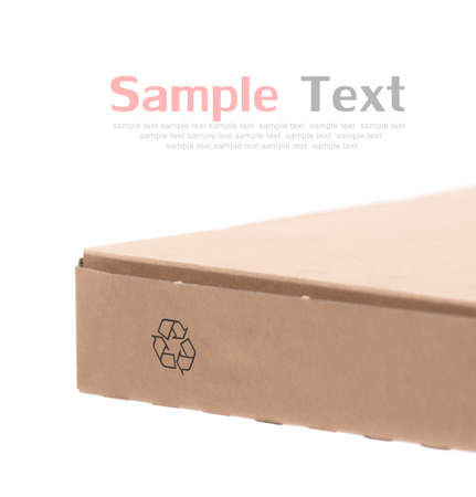 Cardboard box with recycle logo on white background