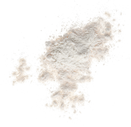 Pile of flour isolated on white backgroundの写真素材