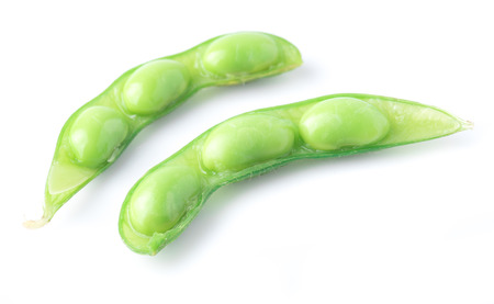 Green soybeans on white background, japanese foodの写真素材