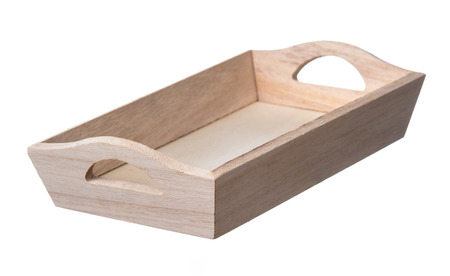 Wooden tray on white background