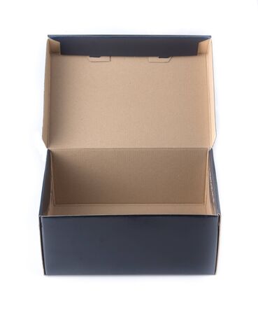 Open empty black cardboard box on a white backgroundの写真素材