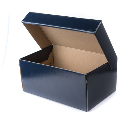 Open empty black cardboard box on a white backgroundの写真素材