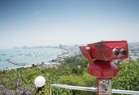 coin operated viewfinder, view of Pattaya City,Thailand.の写真素材