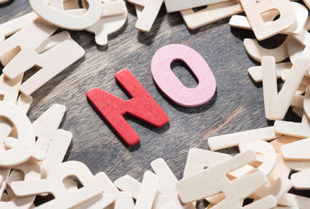NO word made from colored wooden letters on wood