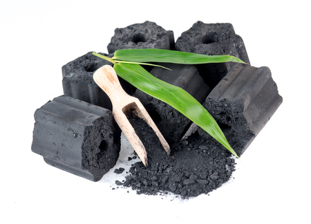 Natural wood charcoal isolated on white,Non smoke and odorless charcoalの写真素材