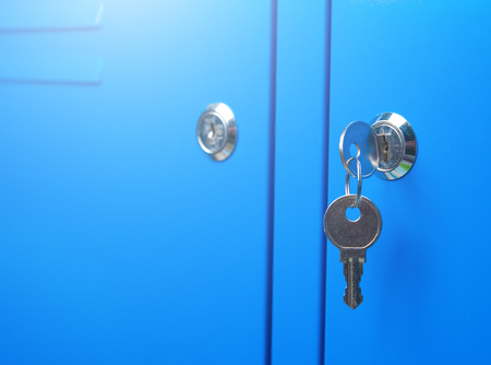 Blue metal Locker cabinet and key chain