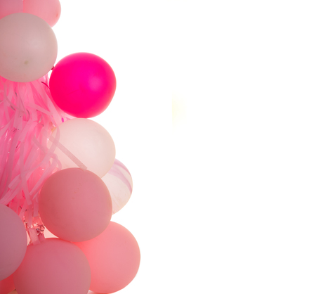 Pink balloons with text space isolated on whiteの写真素材