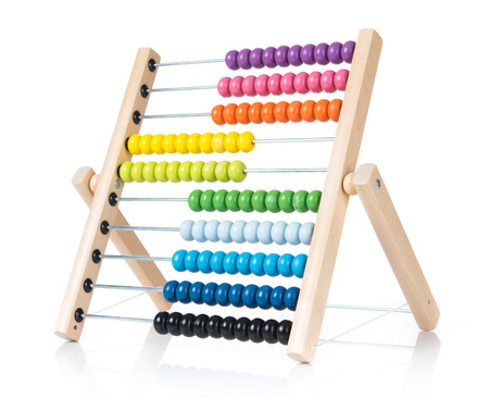 Calculate colorful abacus on white background. の写真素材