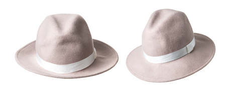 Women's hat felt isolated on white background,beige felt hatの写真素材