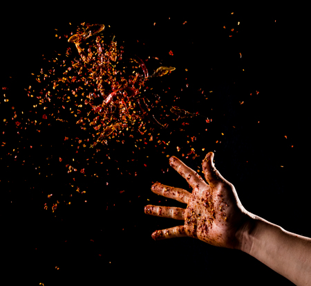 Cayenne pepper powder explosion,Flying Cayenne pepper,Motion blurの写真素材
