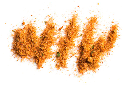 Chilli pepper spices seasoning for soup with vegetables isolated on white backgroundの写真素材