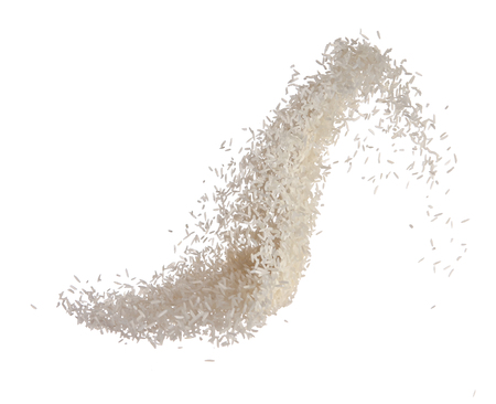 Raw white rice explosion isolated on white,Motion blurの写真素材