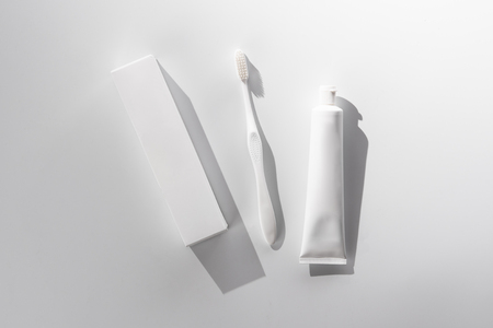 toothbrush with paste and box mock up,top view