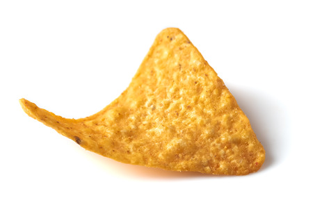 Tasty crispy potato chips isolated on white
