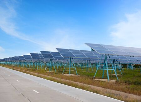 Solar energy panels against blue sky