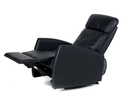 Black reclining chair isolated on white backgroundの写真素材