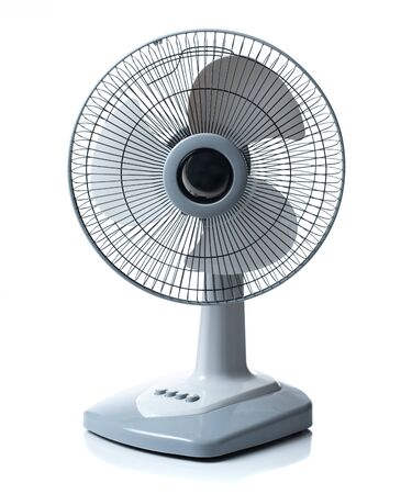 Gray electric fan isolated on a white backgroundの写真素材