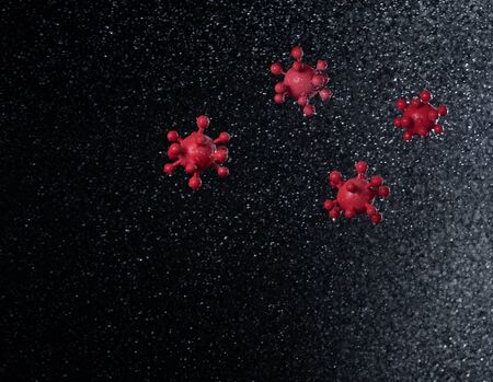 Coronavirus outbreak in 2019,Flu COVID-19 virus cell with water splash of air on black background,Flu virus spread caused by influenzaの写真素材