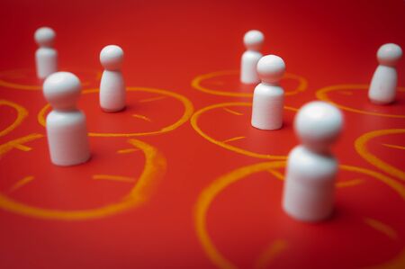 Social distancing,wood icon people practice social distancing to protect from COVID-19 coronavirus