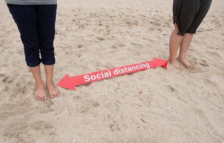 Social distancing,Space between people to avoid spreading COVID-19 Virus at beach,New normal